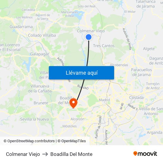 Colmenar Viejo to Boadilla Del Monte map
