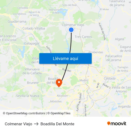 Colmenar Viejo to Boadilla Del Monte map