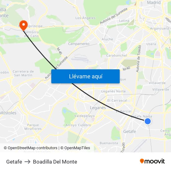 Getafe to Boadilla Del Monte map