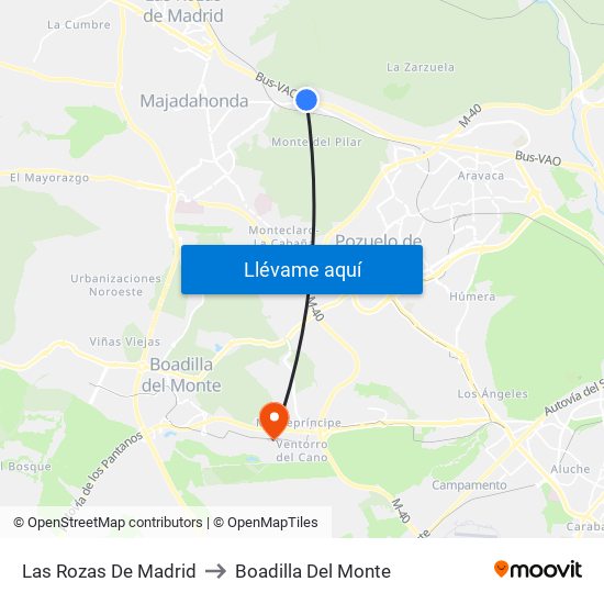 Las Rozas De Madrid to Boadilla Del Monte map
