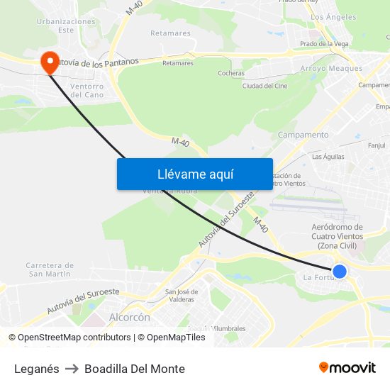 Leganés to Boadilla Del Monte map
