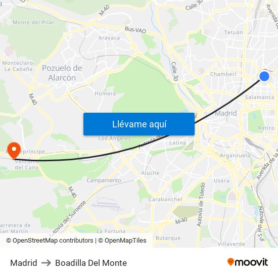 Madrid to Boadilla Del Monte map
