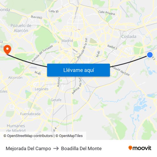 Mejorada Del Campo to Boadilla Del Monte map