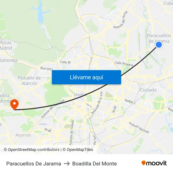 Paracuellos De Jarama to Boadilla Del Monte map