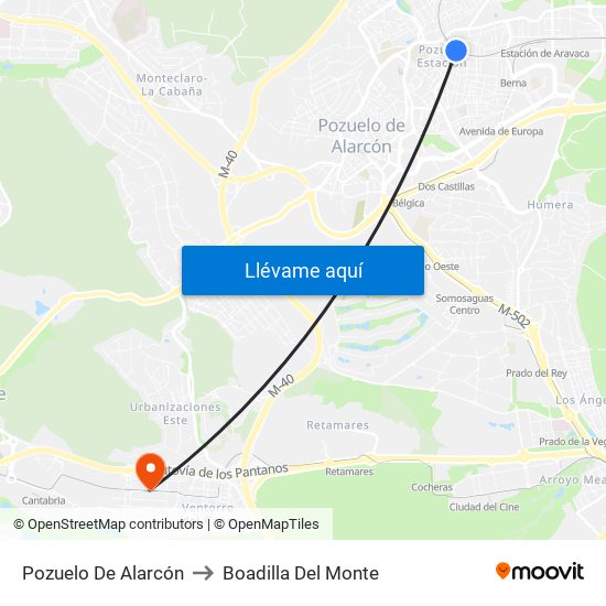 Pozuelo De Alarcón to Boadilla Del Monte map