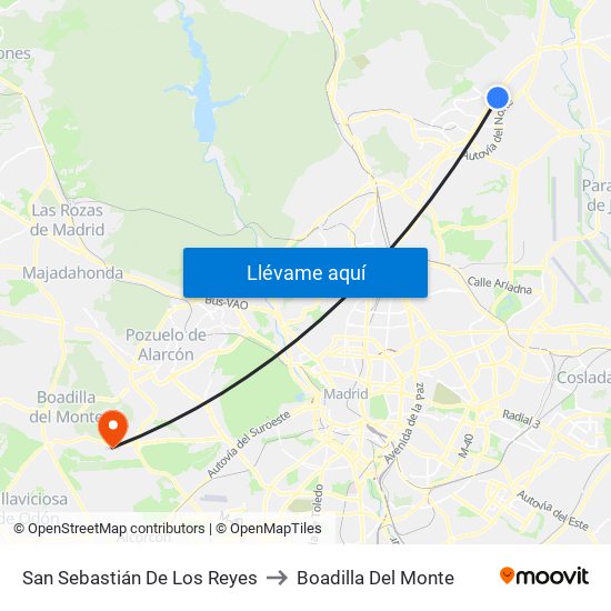 San Sebastián De Los Reyes to Boadilla Del Monte map