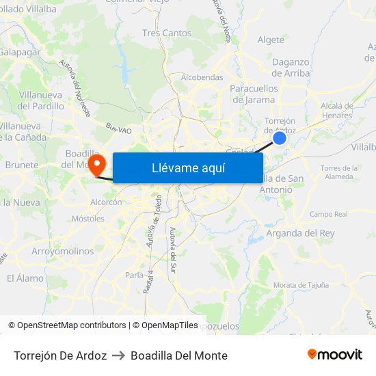 Torrejón De Ardoz to Boadilla Del Monte map