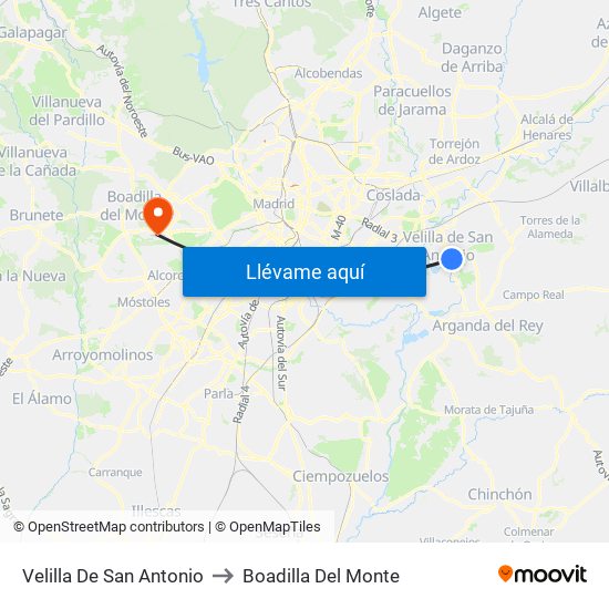 Velilla De San Antonio to Boadilla Del Monte map