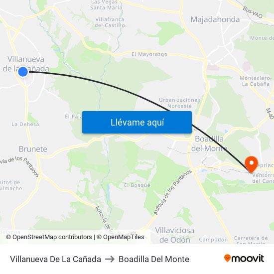 Villanueva De La Cañada to Boadilla Del Monte map