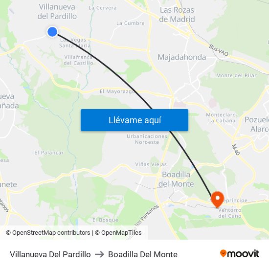 Villanueva Del Pardillo to Boadilla Del Monte map