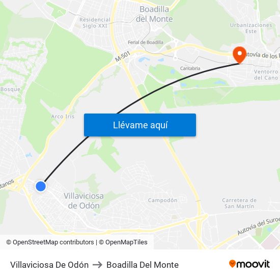 Villaviciosa De Odón to Boadilla Del Monte map