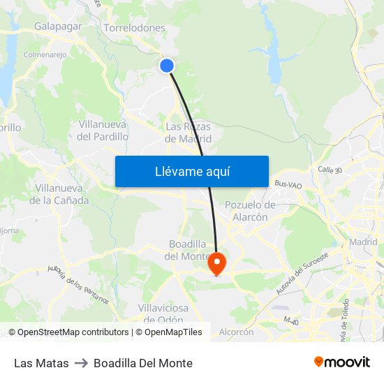 Las Matas to Boadilla Del Monte map