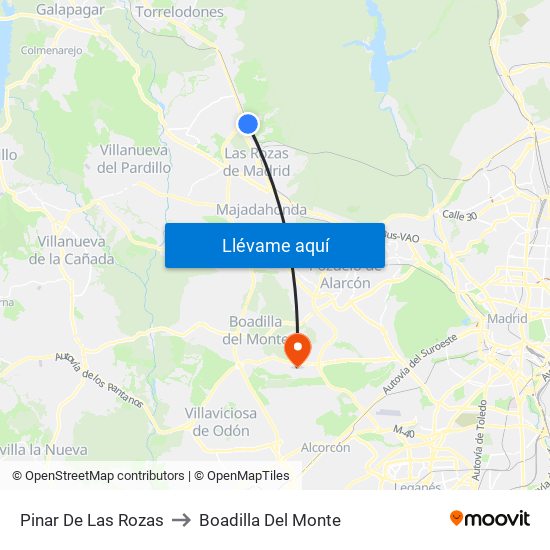 Pinar De Las Rozas to Boadilla Del Monte map