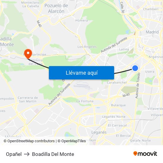 Opañel to Boadilla Del Monte map