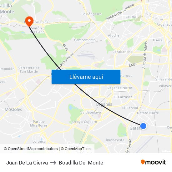 Juan De La Cierva to Boadilla Del Monte map