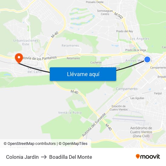 Colonia Jardín to Boadilla Del Monte map