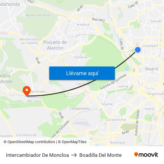 Intercambiador De Moncloa to Boadilla Del Monte map