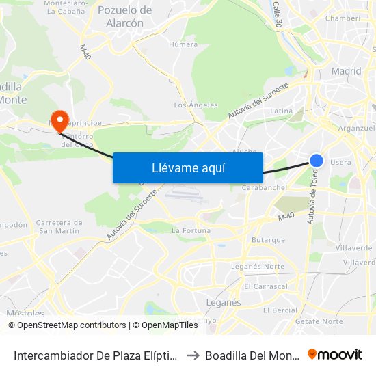 Intercambiador De Plaza Elíptica to Boadilla Del Monte map
