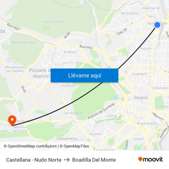 Castellana - Nudo Norte to Boadilla Del Monte map