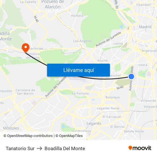 Tanatorio Sur to Boadilla Del Monte map