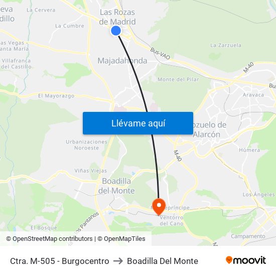 Ctra. M-505 - Burgocentro to Boadilla Del Monte map