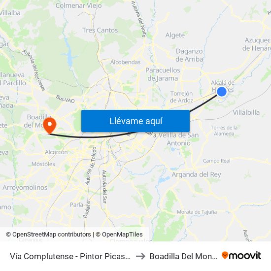 Vía Complutense - Pintor Picasso to Boadilla Del Monte map