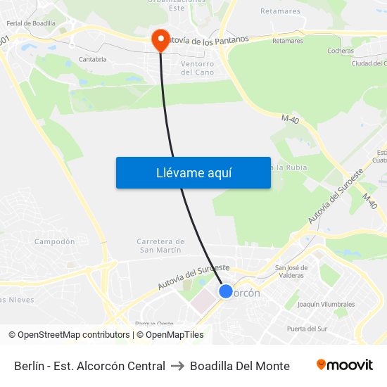 Berlín - Est. Alcorcón Central to Boadilla Del Monte map