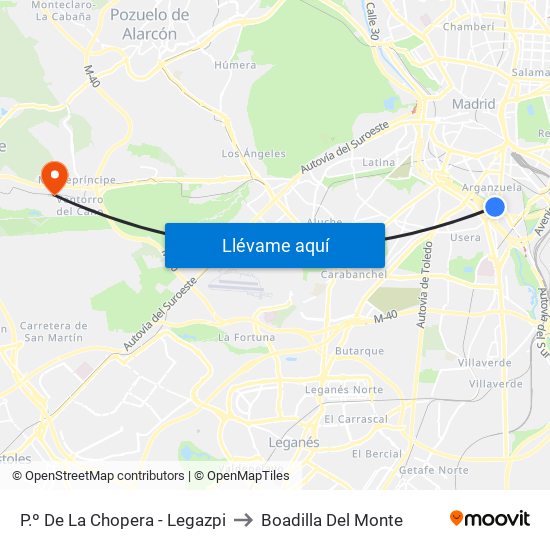 P.º De La Chopera - Legazpi to Boadilla Del Monte map