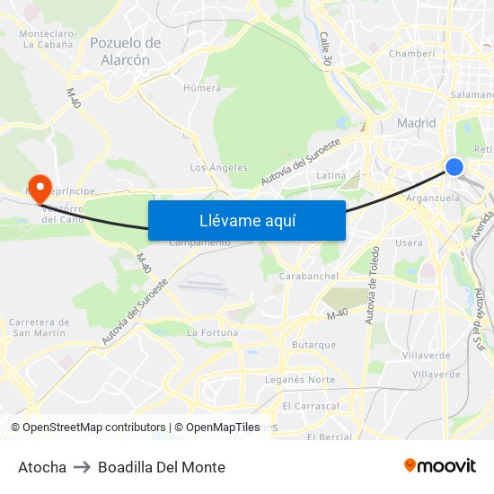 Atocha to Boadilla Del Monte map