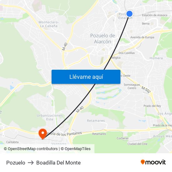 Pozuelo to Boadilla Del Monte map