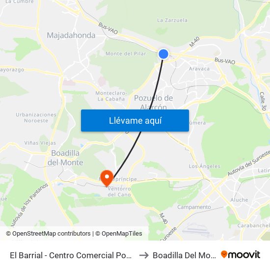 El Barrial - Centro Comercial Pozuelo to Boadilla Del Monte map