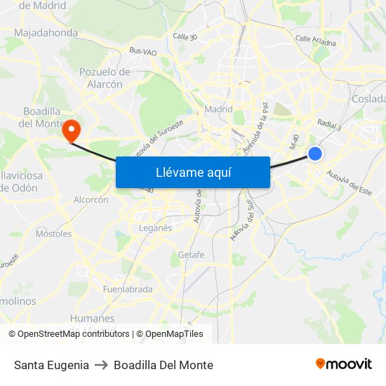 Santa Eugenia to Boadilla Del Monte map