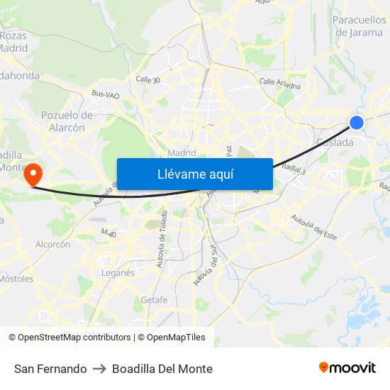 San Fernando to Boadilla Del Monte map
