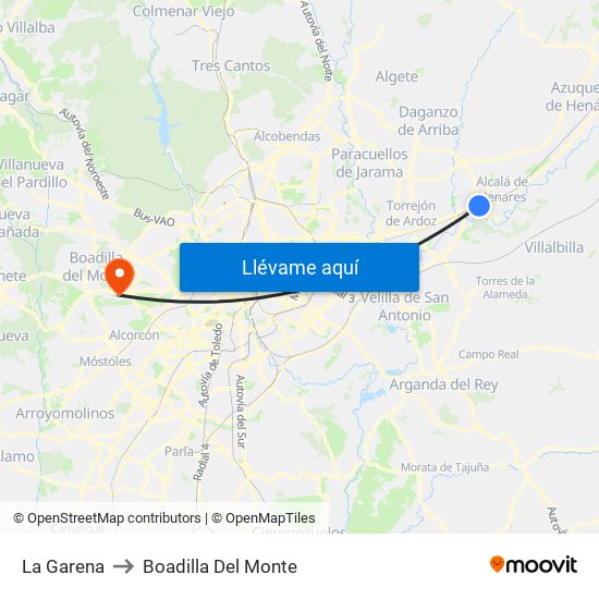 La Garena to Boadilla Del Monte map