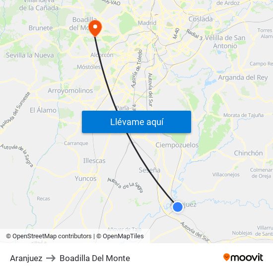 Aranjuez to Boadilla Del Monte map
