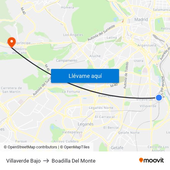 Villaverde Bajo to Boadilla Del Monte map