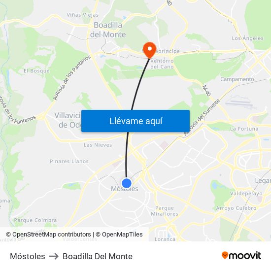 Móstoles to Boadilla Del Monte map