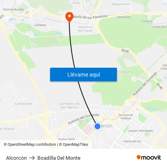 Alcorcón to Boadilla Del Monte map
