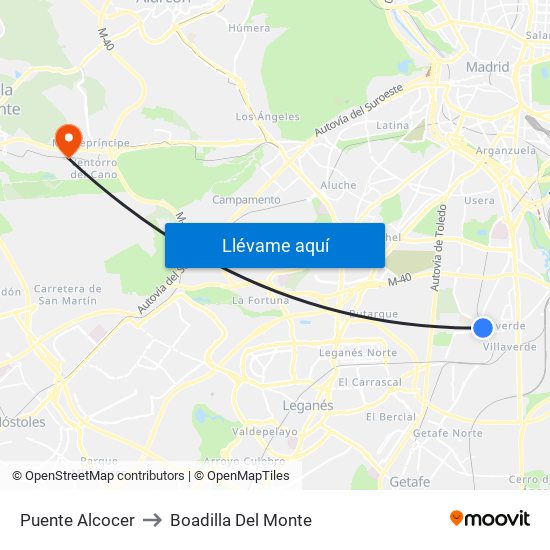 Puente Alcocer to Boadilla Del Monte map