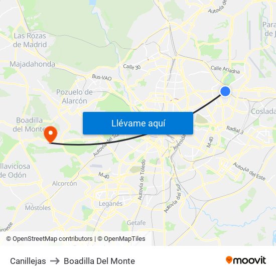 Canillejas to Boadilla Del Monte map