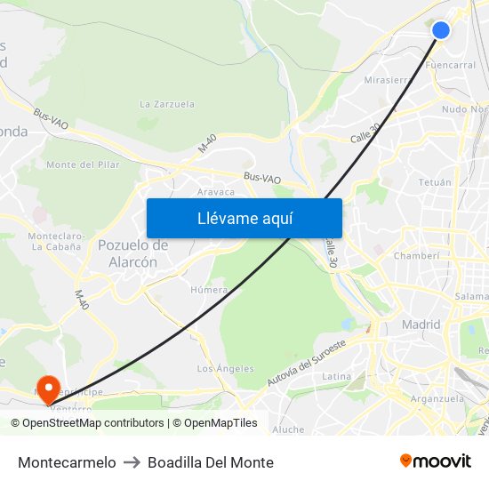 Montecarmelo to Boadilla Del Monte map