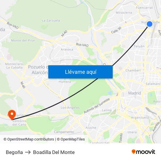 Begoña to Boadilla Del Monte map