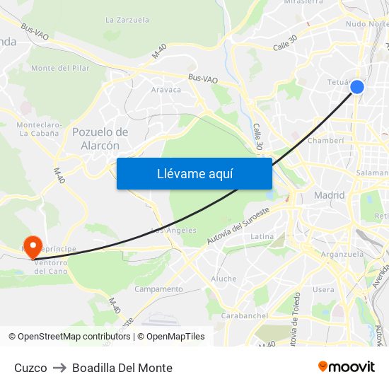 Cuzco to Boadilla Del Monte map