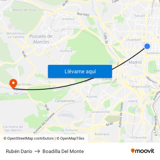 Rubén Darío to Boadilla Del Monte map