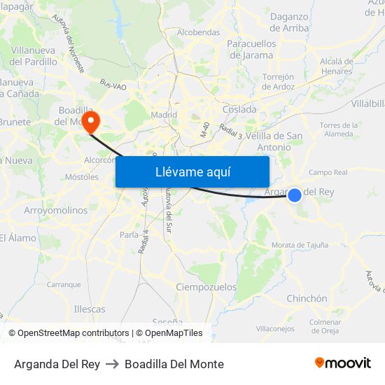 Arganda Del Rey to Boadilla Del Monte map
