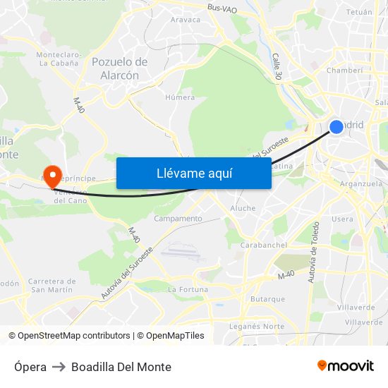 Ópera to Boadilla Del Monte map
