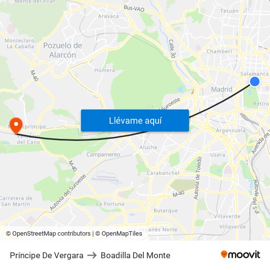Príncipe De Vergara to Boadilla Del Monte map