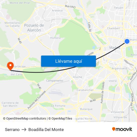 Serrano to Boadilla Del Monte map