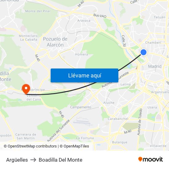 Argüelles to Boadilla Del Monte map