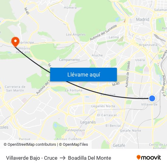 Villaverde Bajo - Cruce to Boadilla Del Monte map